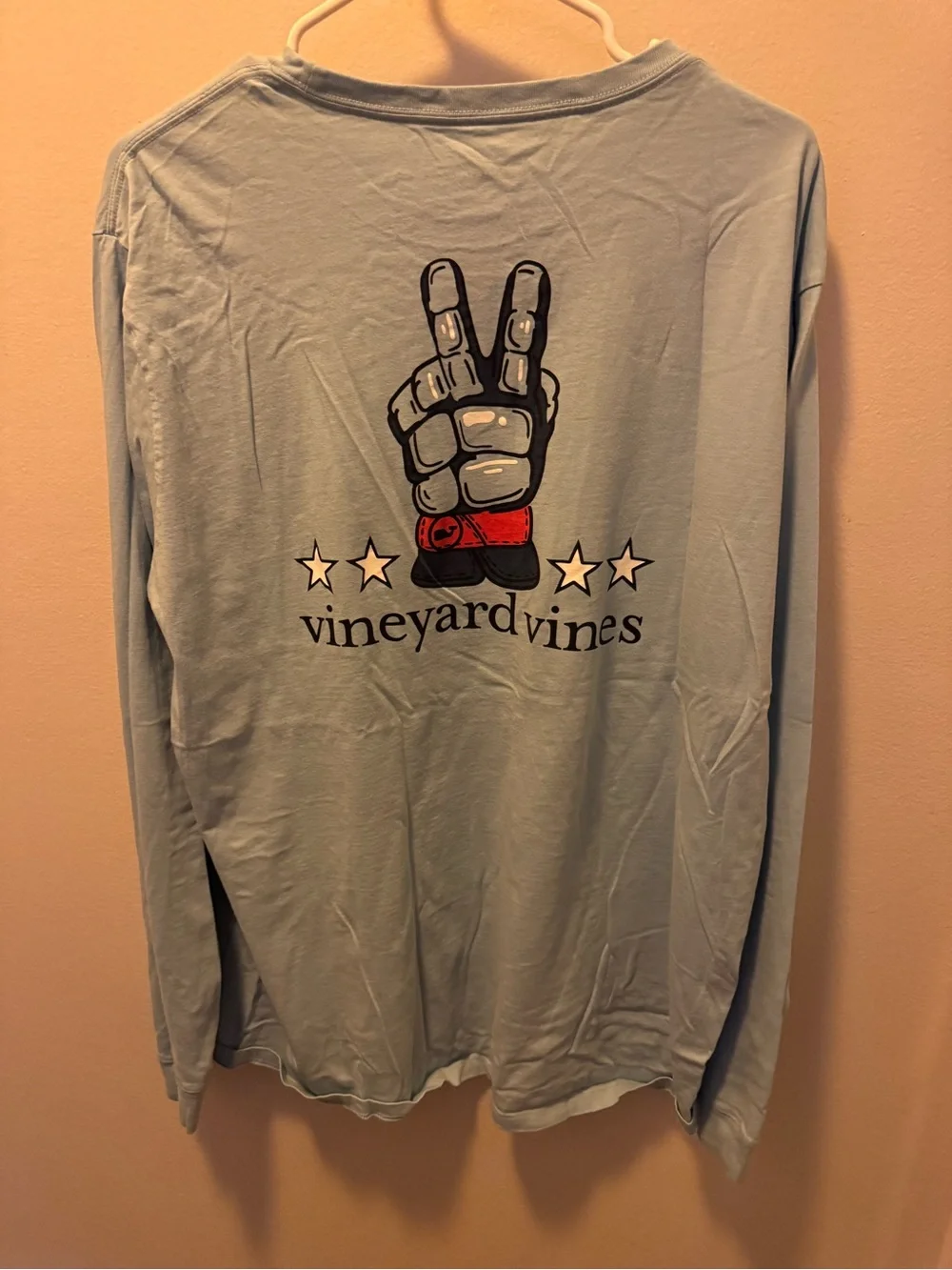 Vineyard Vines Pale Blue Long-Sleeve Pocket Tee with Red Pocket Graphic- Lacross